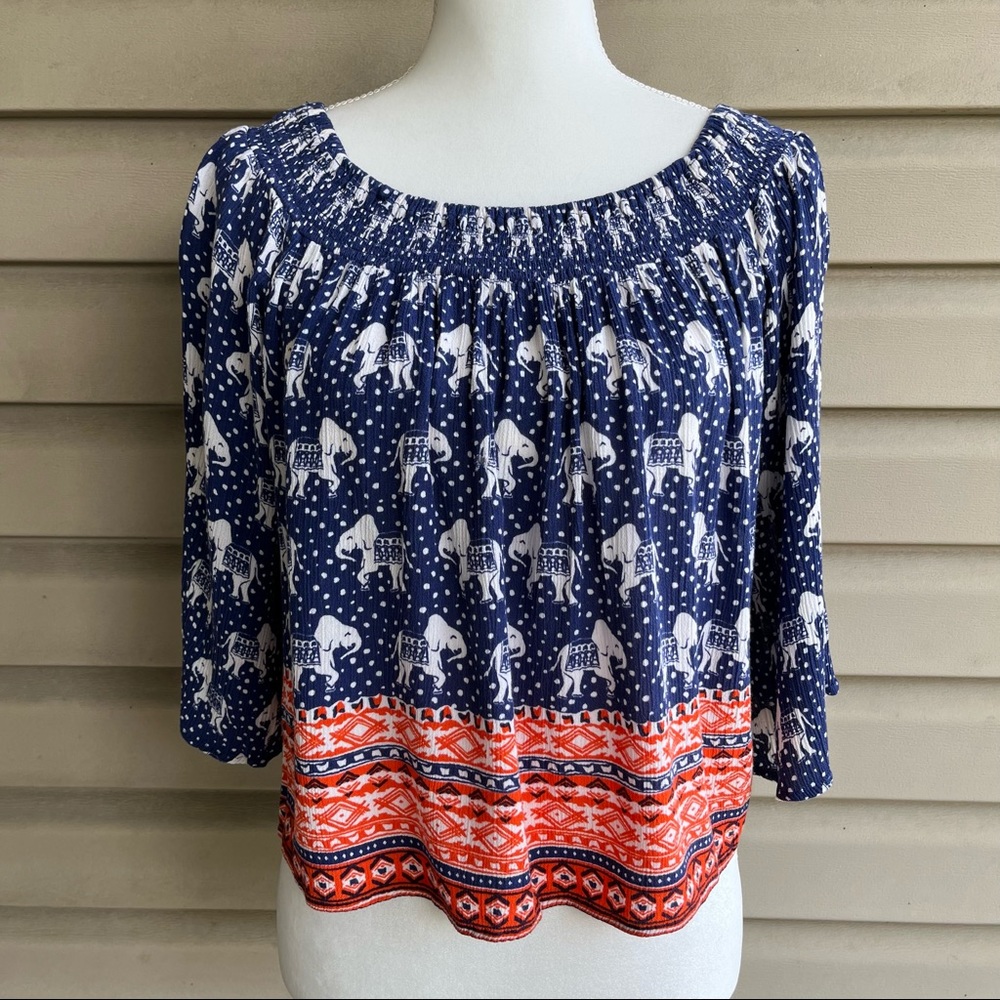•BCNU• Boho Elephant Peasant Blouse - Size XS